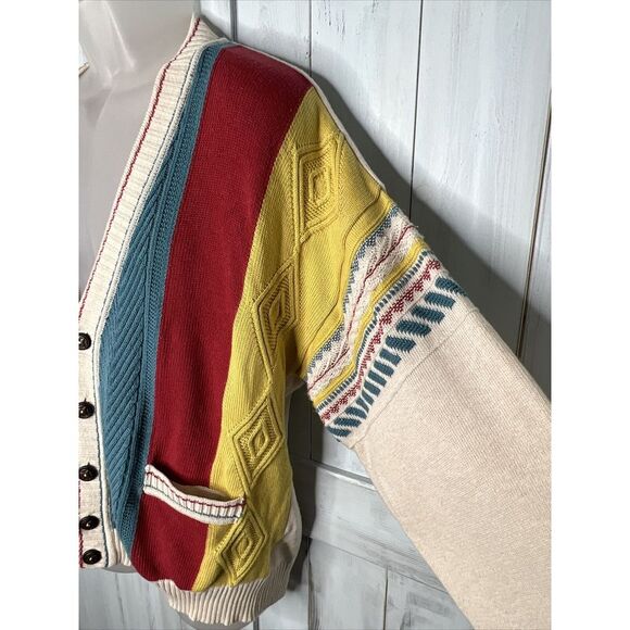 VINTAGE RAFFI LINEA UOMO EMBROIDERED COLORFUL GRANDPA CARDIGAN POCKET SWEATER XL - Picture 6 of 15